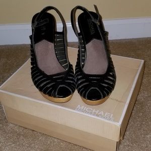 Black leather strap heels